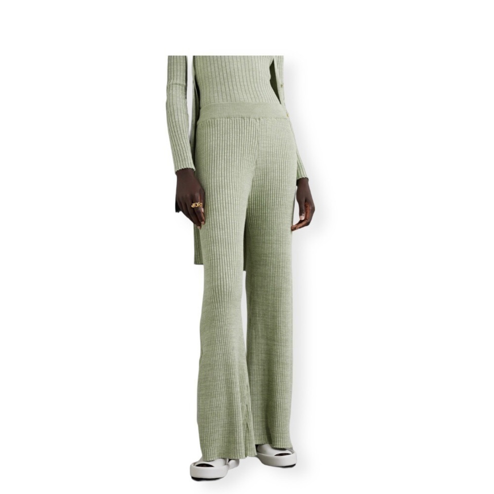 NWT Anna Quan Jordan Ribbed Cotton Wide Leg Pant in Sage Green Size 8.